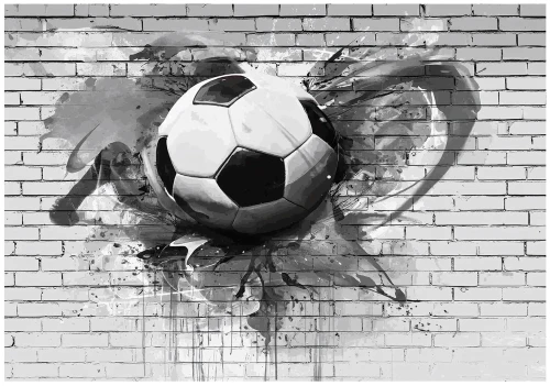 Fototapeta biała piłka nożna mural na cegle sportowa dekoracja ściany