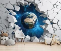 Fototapeta 3d biała ziemia kosmos pęknięta ściana nowoczesna dekoracja