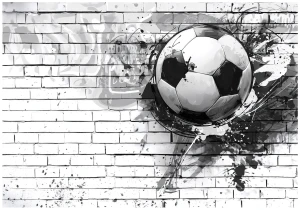 Fototapeta biała piłka nożna graffiti na cegle sportowa dekoracja ściany