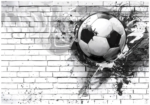Fototapeta biała piłka nożna graffiti na cegle sportowa dekoracja ściany