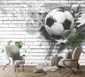 Fototapeta biała piłka nożna graffiti na cegle sportowa dekoracja ściany