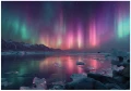 Fototapeta fioletowa zorza polarna góry jezioro nocny krajobraz na ścianę