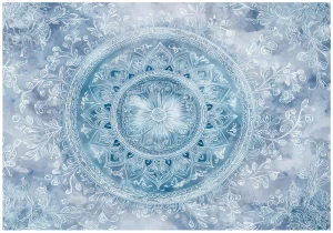 Fototapeta niebieska mandala orientalny ornament biały wzór boho na ścianę