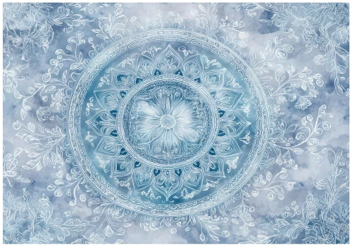Fototapeta niebieska mandala orientalny ornament biały wzór boho na ścianę