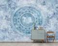 Fototapeta niebieska mandala orientalny ornament biały wzór boho na ścianę