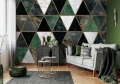 Fototapeta zielono czarna geometria marmur złote trójkąty glamour na ścianę