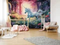 Fototapeta las 3d jednorożec magiczny kwiaty różowy niebieski do pokoju