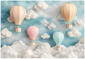 Fototapeta 3d balony w chmurach pastelowe niebieskie różowe pokój dzieci