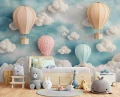 Fototapeta 3d balony w chmurach pastelowe niebieskie różowe pokój dzieci