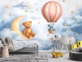 Fototapeta 3d misie księżyc balon chmury gwiazdy błękitne akwarela pokój
