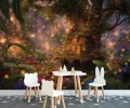 Fototapeta las 3d magiczny domek na drzewie motyle kwiaty świetliki pokój