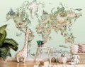 Fototapeta 3d zielona mapa świata zwierzęta akwarela do pokoju dziecka