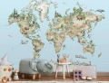 Fototapeta 3d mapa świata ze zwierzętami akwarela pokój dziecka niebieska