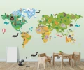 Fototapeta 3d mapa świata ze zwierzętami edukacyjna dla dzieci zielona