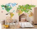 Fototapeta 3d mapa świata zwierzęta edukacyjna dla dzieci pokój beżowa