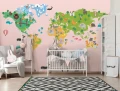 Fototapeta 3d mapa świata zwierzęta edukacyjna dla dzieci pokój różowa