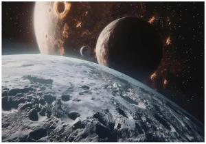 Fototapeta 3d szary księżyc kosmos planety kratery gwiazdy ciemna galaktyka