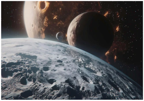 Fototapeta 3d szary księżyc kosmos planety kratery gwiazdy ciemna galaktyka