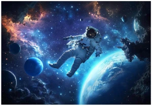 Fototapeta 3d niebieska galaktyka astronauta kosmos ziemia planety gwiazdy