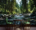 Fototapeta 3d zielony las górski strumień kamienie drzewa natura pejzaż