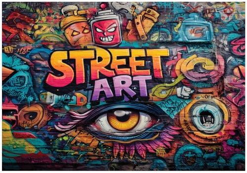 Fototapeta 3d Street Art graffiti kolorowe oko napisy miejski mural