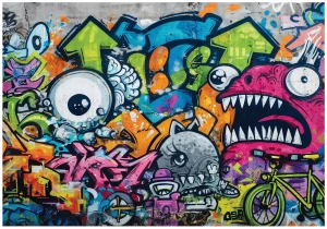 Fototapeta 3d graffiti kolorowe potwory rower street art młodzieżowa