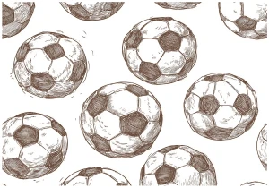 Fototapeta 3d piłki nożne szkic wzór sportowy biały brązowy retro