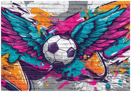 Fototapeta 3d piłka nożna skrzydła graffiti turkus róż pomarańczowy