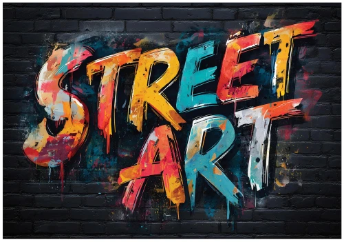 Fototapeta 3d Street Art kolorowe graffiti napisy czarna ceglana ściana