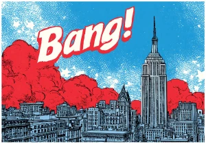 Fototapeta 3d Nowy Jork komiks Empire State Building niebieska czerwona