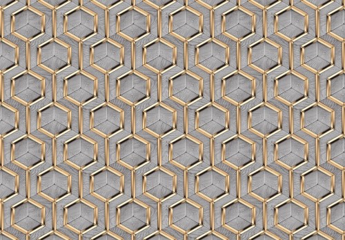 Fototapeta 3D geometria drewno metal