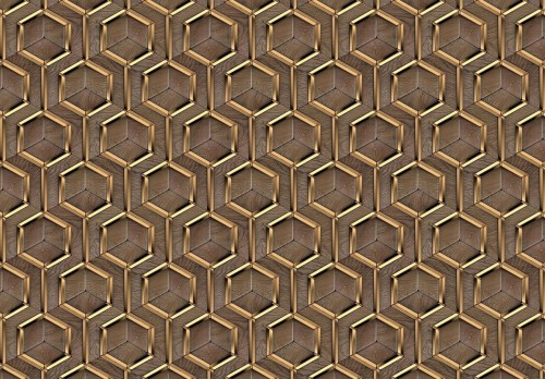 Fototapeta 3D geometria drewno metal