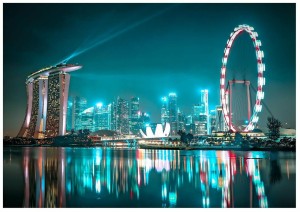 Fototapeta miasto nocą rzeka wieżowce fototapety