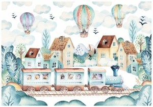 Fototapeta skandynawska balony ciuchcia