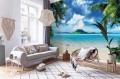 Fototapeta plaża widok niebo RELAKS palmy morze ZACHÓD SŁOŃCA