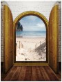 Fototapeta widok za okna plaża palmy niebo