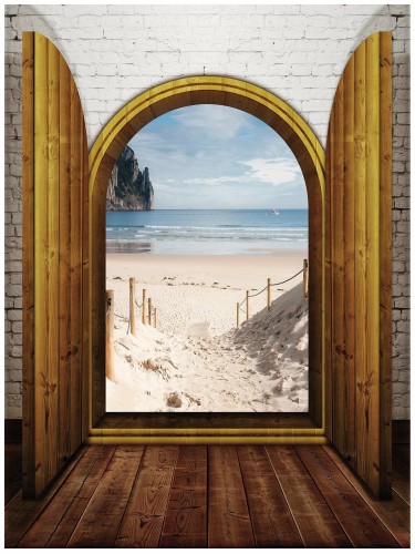 Fototapeta widok za okna plaża palmy niebo