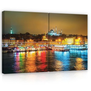 Obraz obrazy na ścianę miasto nocą rzeka 120x80